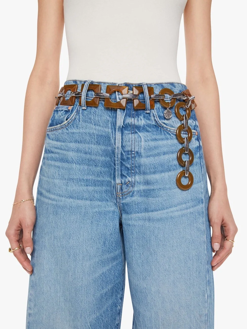 MOTHER Adjustable Brown Resin Link Chain Belt with Silver Accents Sz M ✨NWT✨ - Picture 1 of 12